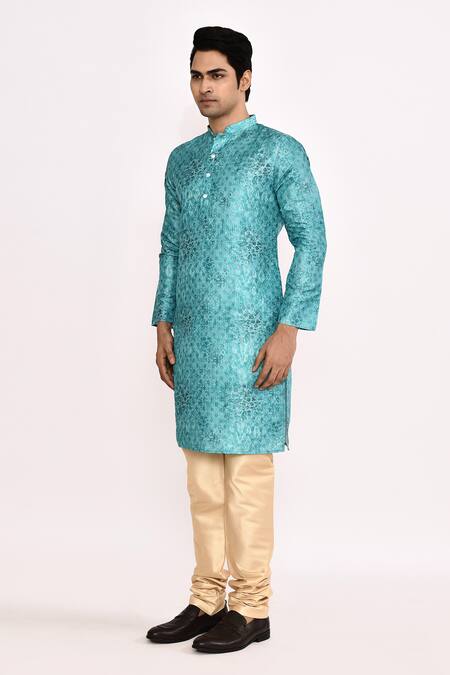 Arihant Rai Sinha_Blue Cotton, Silk Printed Kurta Set _at_Aza_Fashions