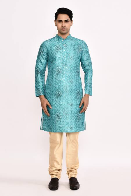 Buy_Arihant Rai Sinha_Blue Cotton, Silk Printed Kurta Set 