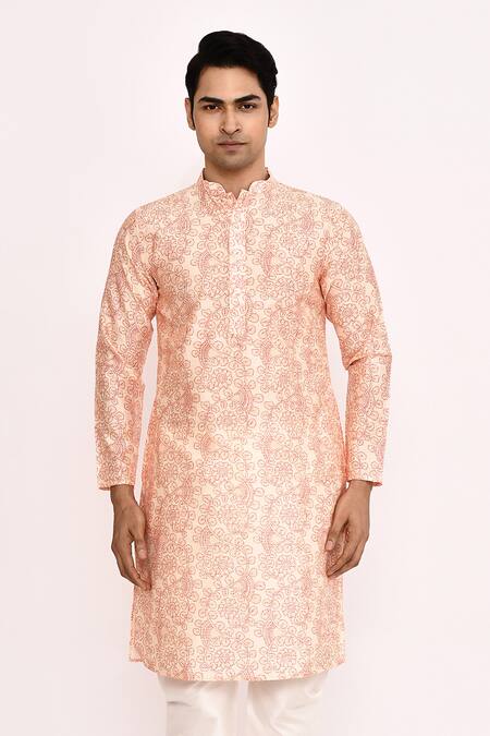 Buy_Arihant Rai Sinha_Cream Cotton, Silk Printed Kurta Set _Online_at_Aza_Fashions