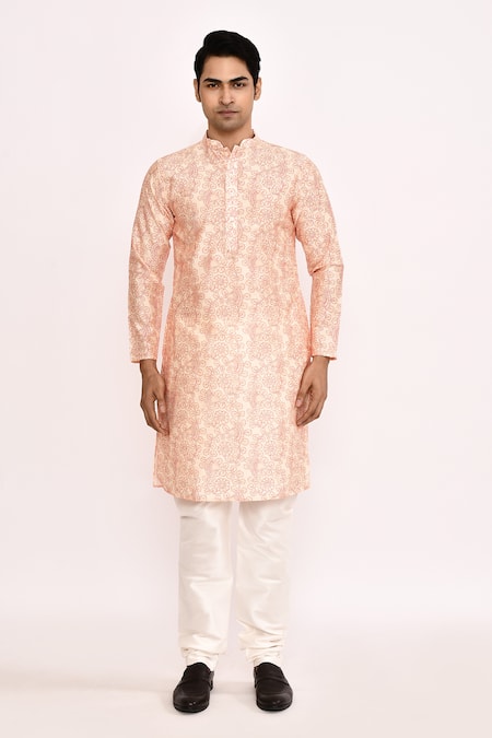 Shop_Arihant Rai Sinha_Cream Cotton, Silk Printed Kurta Set _Online_at_Aza_Fashions