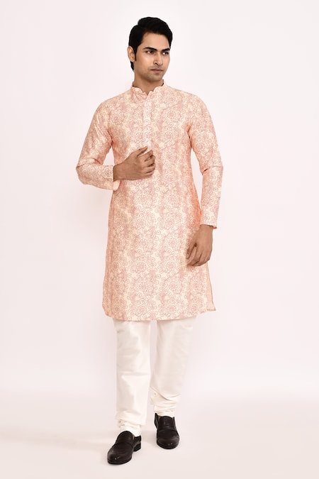 Arihant Rai Sinha_Cream Cotton, Silk Printed Kurta Set _at_Aza_Fashions