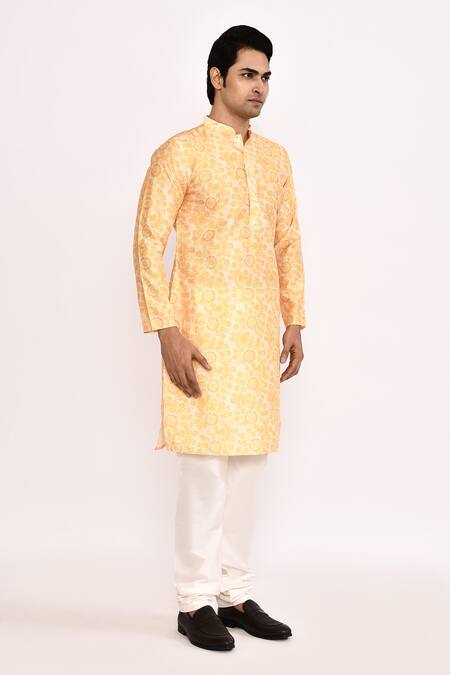 Buy_Arihant Rai Sinha_Yellow Cotton, Silk Printed Kurta Set 