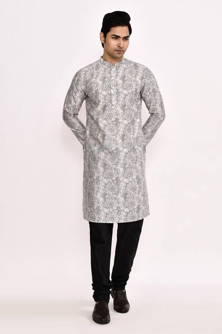 Buy_Arihant Rai Sinha_Gray Cotton, Silk Printed Grey Kurta Set 