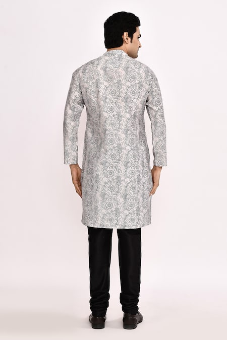 Shop_Arihant Rai Sinha_Gray Cotton, Silk Printed Grey Kurta Set _at_Aza_Fashions