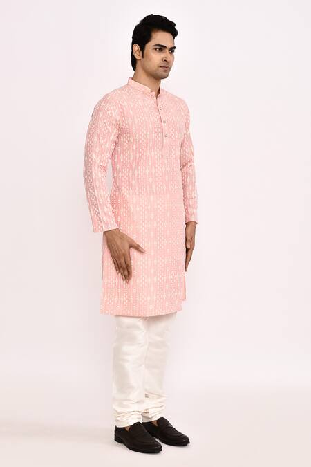 Arihant Rai Sinha_Pink Cotton, Silk Embroidery Kurta Set_Online_at_Aza_Fashions