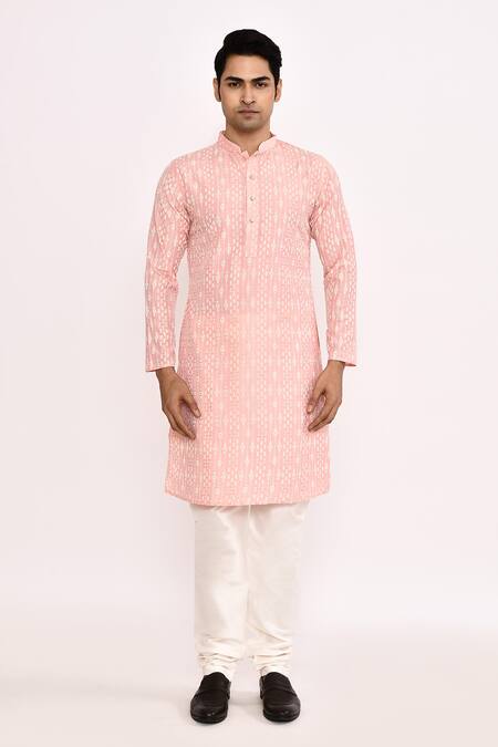 Buy_Arihant Rai Sinha_Pink Cotton, Silk Embroidery Kurta Set_Online_at_Aza_Fashions