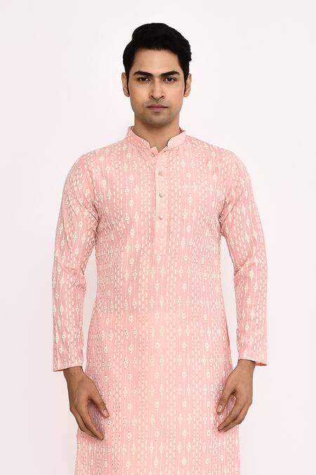 Arihant Rai Sinha Pink Cotton, Silk Embroidery Kurta Set at Aza Fashions Arihant Rai Sinha_Pink Cotton, Silk Embroidery Kurta Set_at_Aza_Fashions