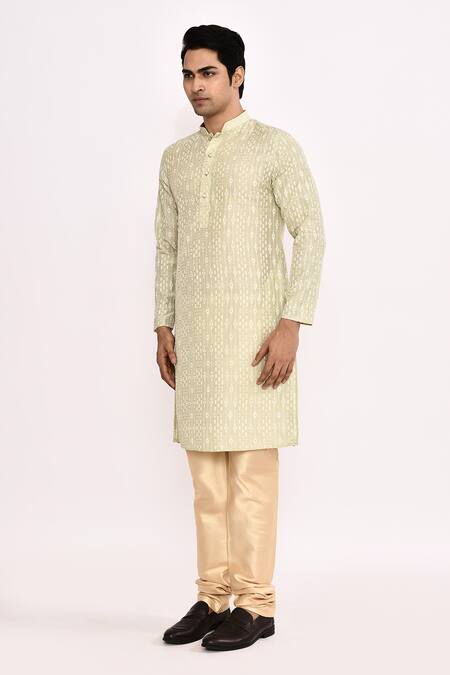 Arihant Rai Sinha_Green Cotton, Silk Light Embroidered Kurta Set _at_Aza_Fashions