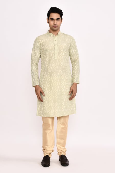Buy_Arihant Rai Sinha_Green Cotton, Silk Light Embroidered Kurta Set 