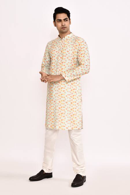 Buy_Arihant Rai Sinha_Green Cotton, Silk Embroidered Kurta Set With Bottom _Online_at_Aza_Fashions