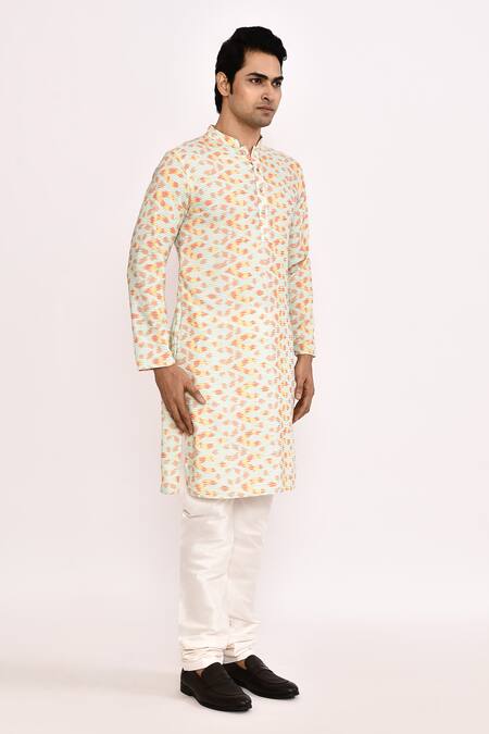 Shop_Arihant Rai Sinha_Green Cotton, Silk Embroidered Kurta Set With Bottom _Online_at_Aza_Fashions