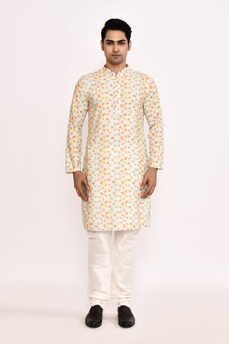 Arihant Rai Sinha_Green Cotton, Silk Embroidered Kurta Set With Bottom _at_Aza_Fashions