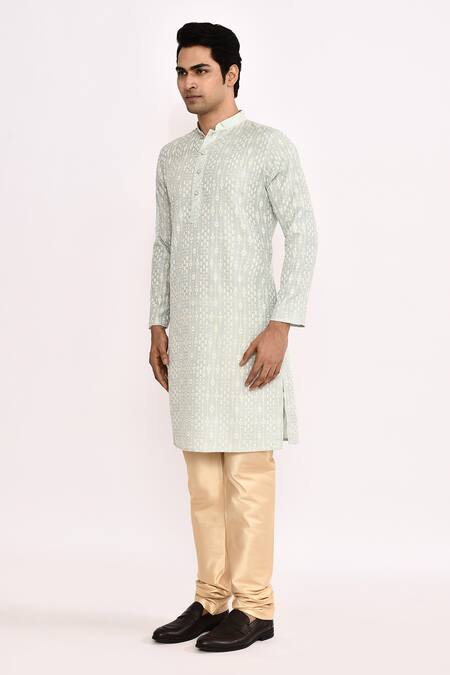 Buy_Arihant Rai Sinha_Gray Cotton, Silk Embroidered Kurta Set_Online_at_Aza_Fashions