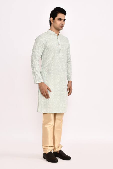 Shop_Arihant Rai Sinha_Gray Cotton, Silk Embroidered Kurta Set_Online_at_Aza_Fashions