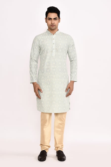 Arihant Rai Sinha_Gray Cotton, Silk Embroidered Kurta Set_at_Aza_Fashions
