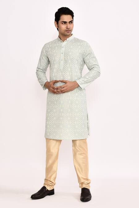 Buy_Arihant Rai Sinha_Gray Cotton, Silk Embroidered Kurta Set
