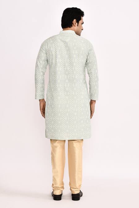 Shop_Arihant Rai Sinha_Gray Cotton, Silk Embroidered Kurta Set_at_Aza_Fashions