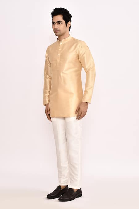 Arihant Rai Sinha_Beige Silk Plain Kurta Set _Online_at_Aza_Fashions