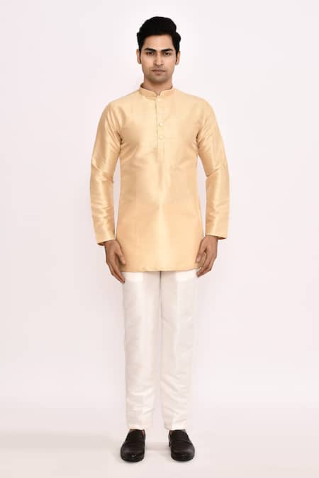 Buy_Arihant Rai Sinha_Beige Silk Plain Kurta Set _Online_at_Aza_Fashions
