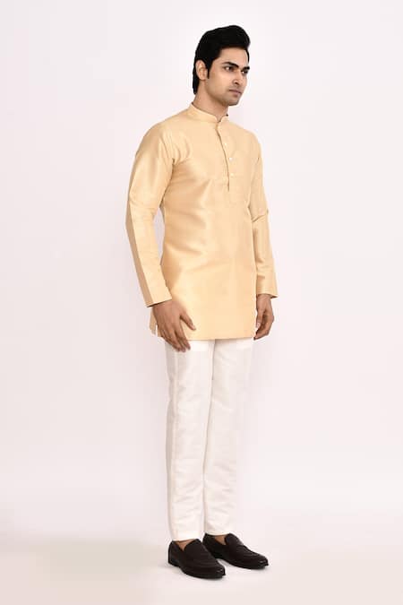 Arihant Rai Sinha_Beige Silk Plain Kurta Set _at_Aza_Fashions