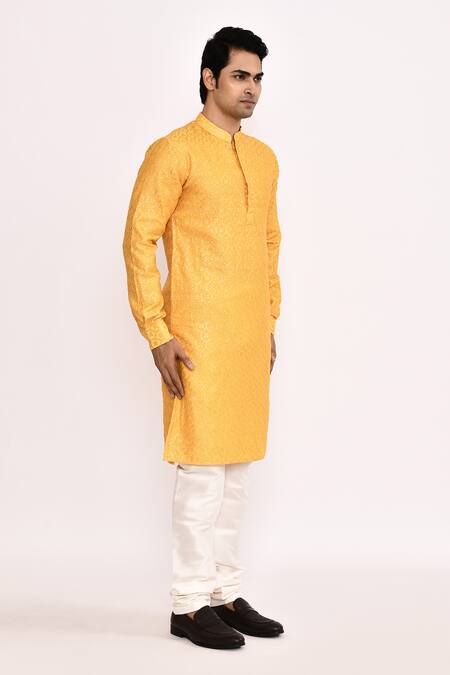 Arihant Rai Sinha_Yellow Classic Cotton Silk Kurta _Online_at_Aza_Fashions