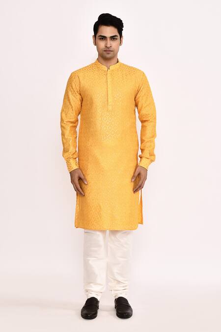 Shop_Arihant Rai Sinha_Yellow Classic Cotton Silk Kurta _Online_at_Aza_Fashions