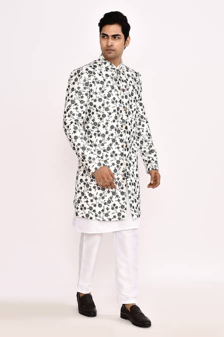 Arihant Rai Sinha_White Floral Print Sherwani _Online_at_Aza_Fashions