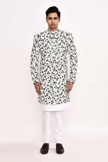 Shop_Arihant Rai Sinha_White Floral Print Sherwani _Online_at_Aza_Fashions