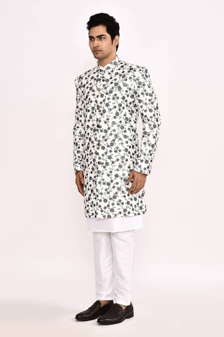 Arihant Rai Sinha_White Floral Print Sherwani _at_Aza_Fashions