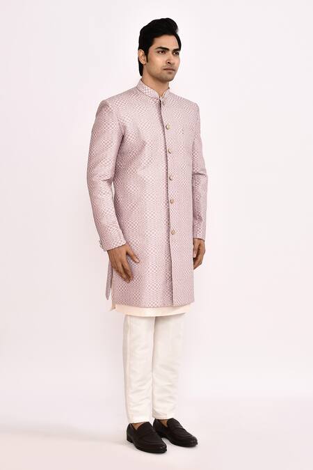 Shop_Arihant Rai Sinha_Purple Cotton Silk Sherwani _Online_at_Aza_Fashions