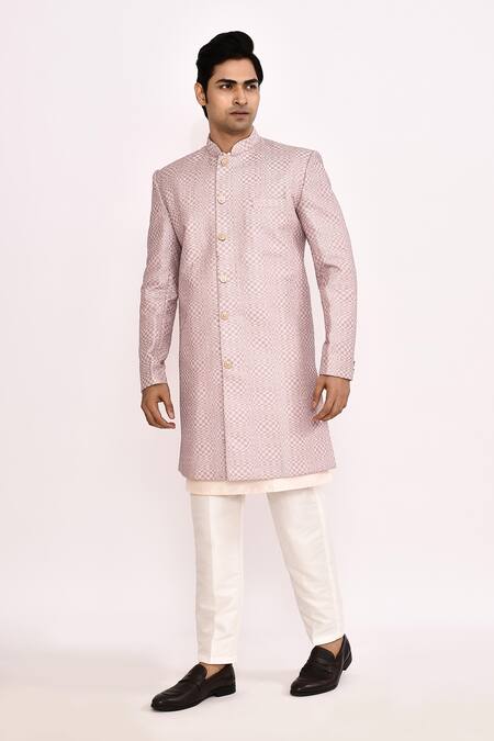 Arihant Rai Sinha_Purple Cotton Silk Sherwani _at_Aza_Fashions
