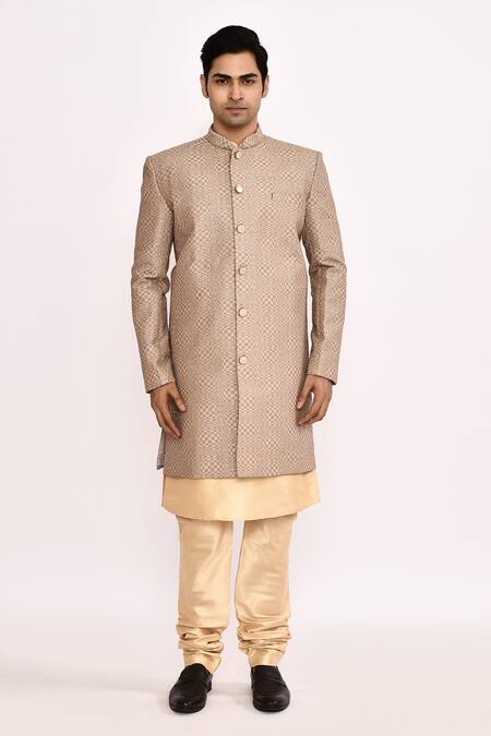 Shop_Arihant Rai Sinha_Brown Light Embroidered Sherwani _Online_at_Aza_Fashions