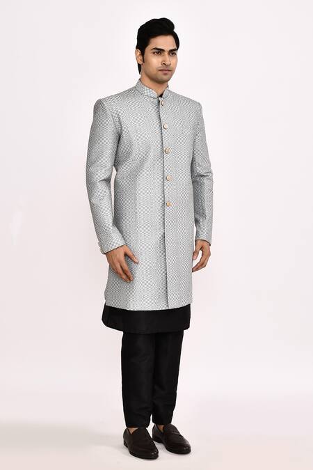 Buy_Arihant Rai Sinha_Gray Cotton, Silk Grey Sherwani _Online_at_Aza_Fashions