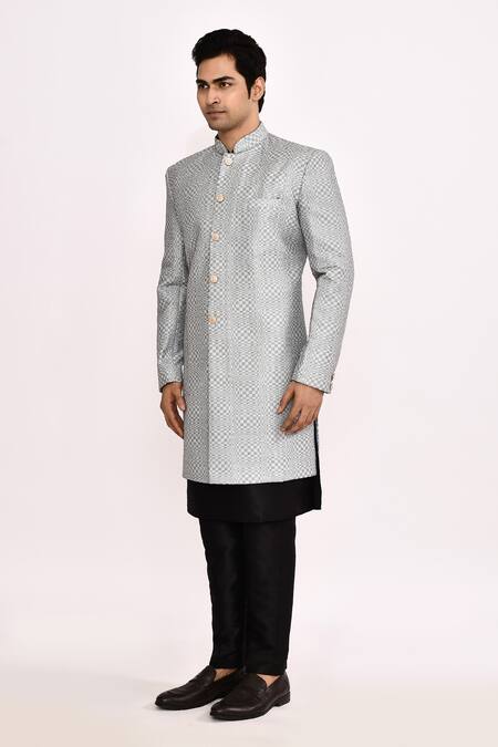 Arihant Rai Sinha_Gray Cotton, Silk Grey Sherwani _at_Aza_Fashions