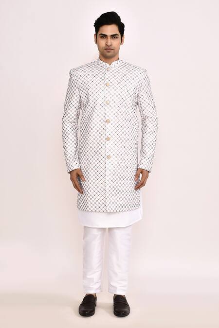 Buy_Arihant Rai Sinha_White Cotton Embroidery Sherwani _Online_at_Aza_Fashions