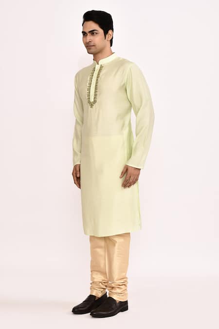 Arihant Rai Sinha_Green Cotton Embroidery Light Classic Kurta _Online_at_Aza_Fashions