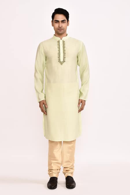 Shop_Arihant Rai Sinha_Green Cotton Embroidery Light Classic Kurta _Online_at_Aza_Fashions