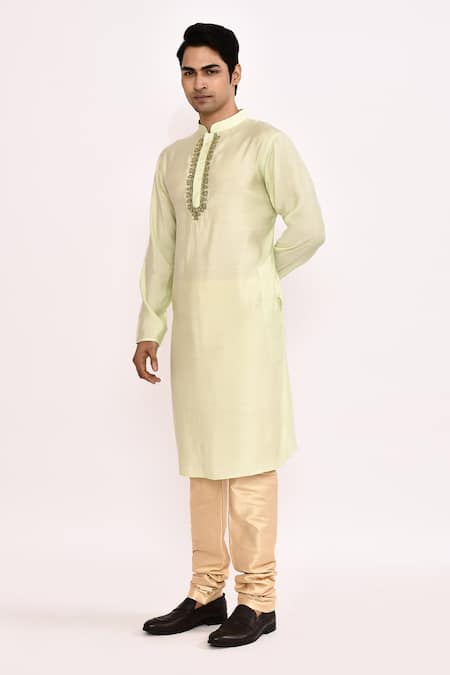 Arihant Rai Sinha_Green Cotton Embroidery Light Classic Kurta _at_Aza_Fashions