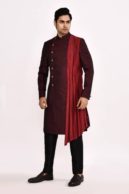 Arihant Rai Sinha_Maroon Silk Long Jacket _Online_at_Aza_Fashions