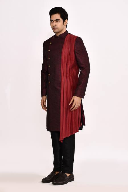 Buy_Arihant Rai Sinha_Maroon Silk Long Jacket _Online_at_Aza_Fashions