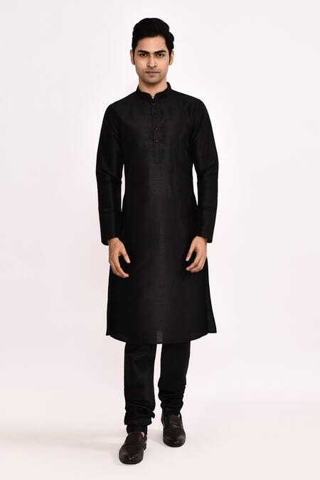 Arihant Rai Sinha_Black Silk Kurta With White Dupatta _Online_at_Aza_Fashions