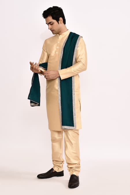 Buy_Arihant Rai Sinha_Beige Cotton, Silk Classic Kurta _Online_at_Aza_Fashions