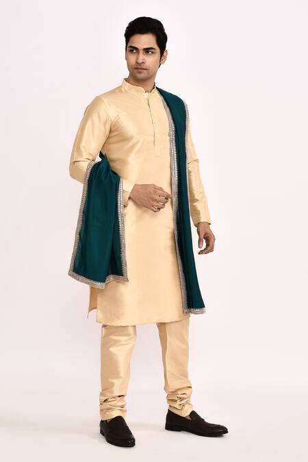 Shop_Arihant Rai Sinha_Beige Cotton, Silk Classic Kurta _Online_at_Aza_Fashions