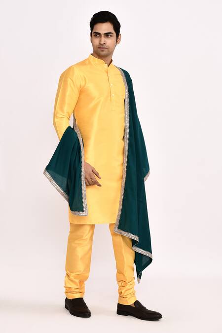 Shop_Arihant Rai Sinha_Yellow Cotton Classic Silk Kurta _Online_at_Aza_Fashions