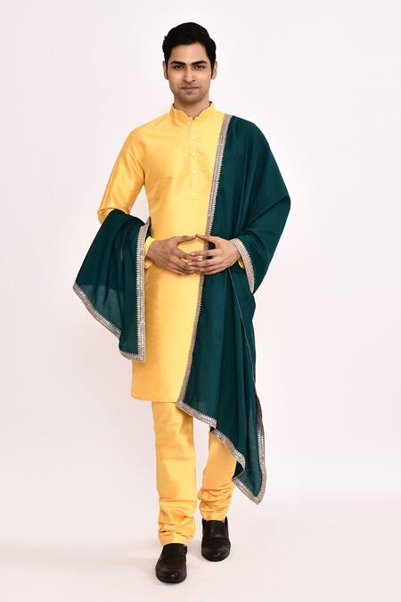 Arihant Rai Sinha Classic Yellow Cotton Silk Kurta 