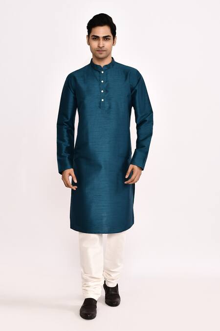 Arihant Rai Sinha_Blue Cotton Silk Classic Kurta _Online_at_Aza_Fashions