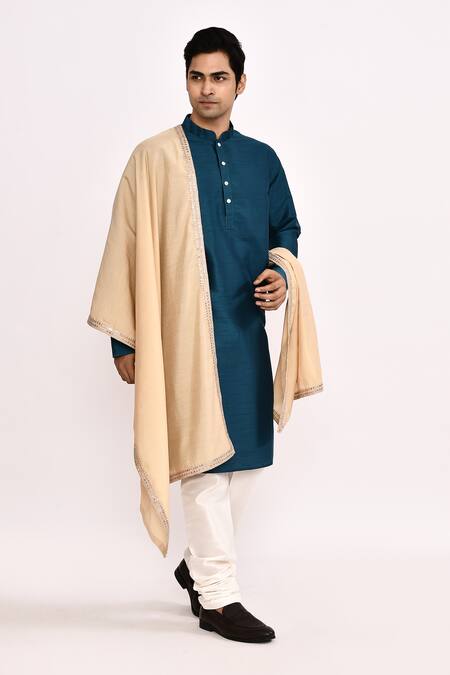 Buy_Arihant Rai Sinha_Blue Cotton Silk Classic Kurta _Online_at_Aza_Fashions