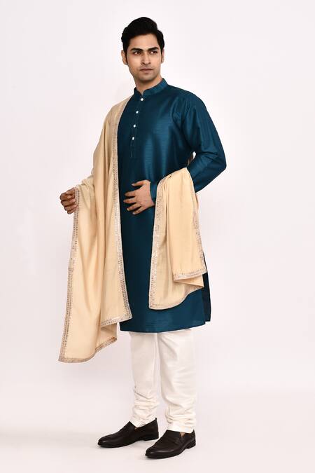 Shop_Arihant Rai Sinha_Blue Cotton Silk Classic Kurta _Online_at_Aza_Fashions