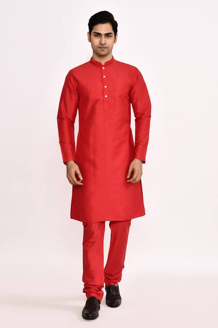 Arihant Rai Sinha_Red Cotton, Silk Classic Kurta _Online_at_Aza_Fashions