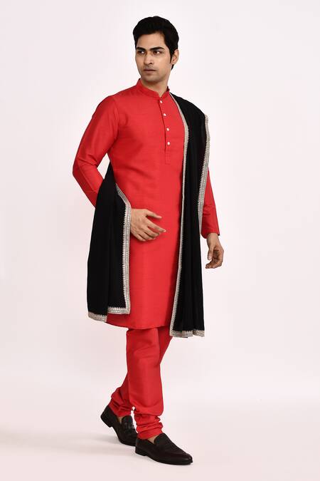 Buy_Arihant Rai Sinha_Red Cotton, Silk Classic Kurta _Online_at_Aza_Fashions